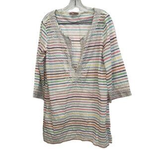 calypso pastel rainbow stripe silver metallic embroidered tunic cover up…
